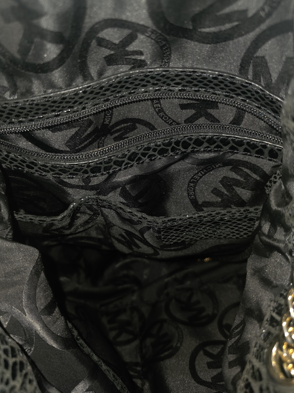 Michael Kors Black Faux-Snake Chain-Handle Women's Shoulder Bag - Picture 9 of 15
